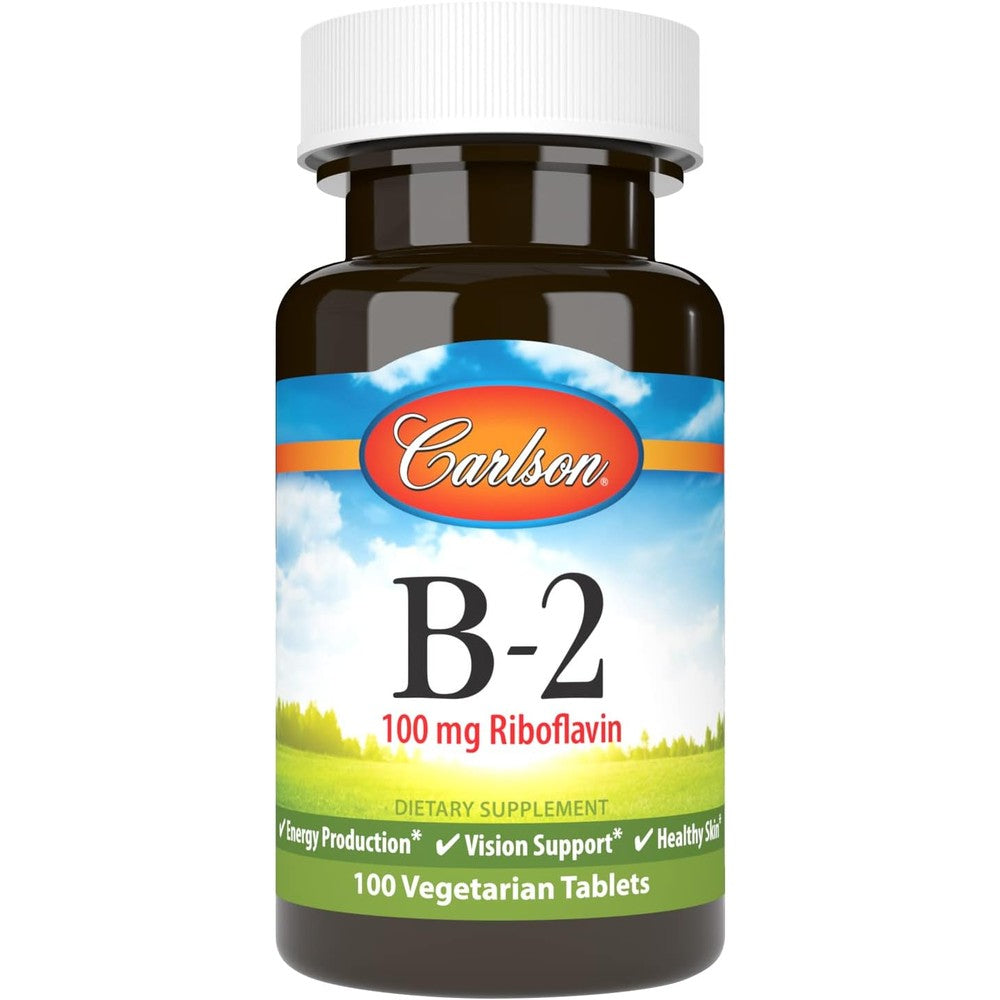 Carlson Vitamin B2 100 mg 100 tablets front bottle view for authentic riboflavin supplement India