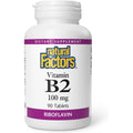Natural Factors Vitamin B2 Riboflavin 100 mg 90 Tablets front bottle view showing vegan supplement labels