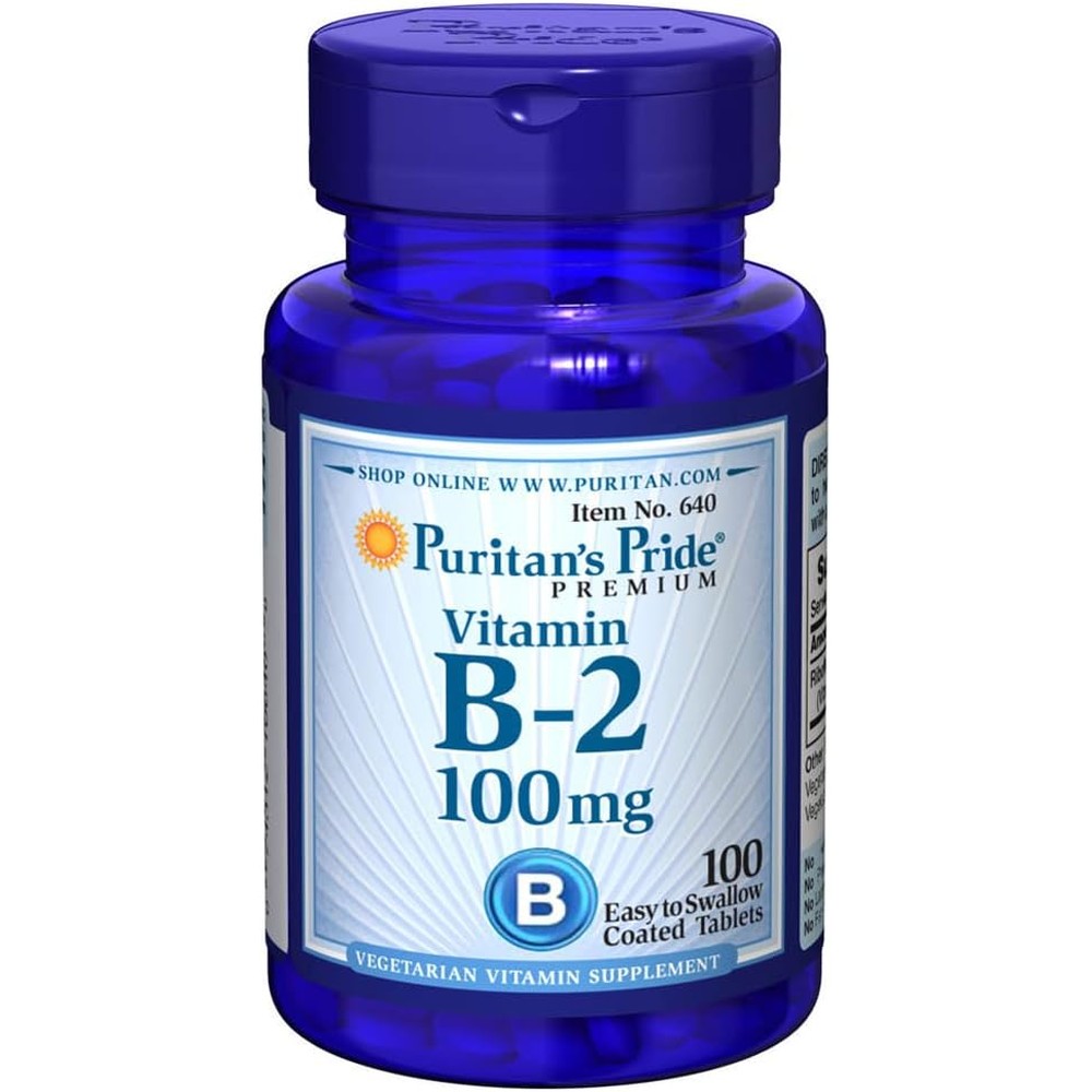 Puritan's Pride Vitamin B-2 100 Milligram bottle front view showing vegetarian tablets label.