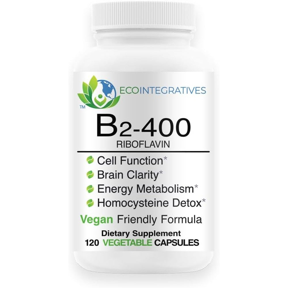 Bio Innovations Pharmacal EcoIntegratives B2 400 Riboflavin 120 capsules front bottle view for nervous system health.
