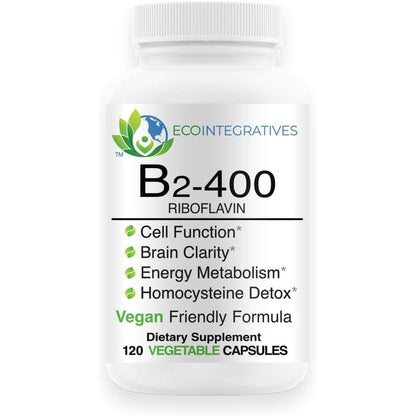 Bio Innovations Pharmacal EcoIntegratives B2 400 Riboflavin 120 capsules front bottle view for nervous system health.
