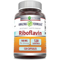 Amazing Nutrition Amazing Formulas Riboflavin 100 Milligrams 120 Capsules front view bottle showing product specifications.