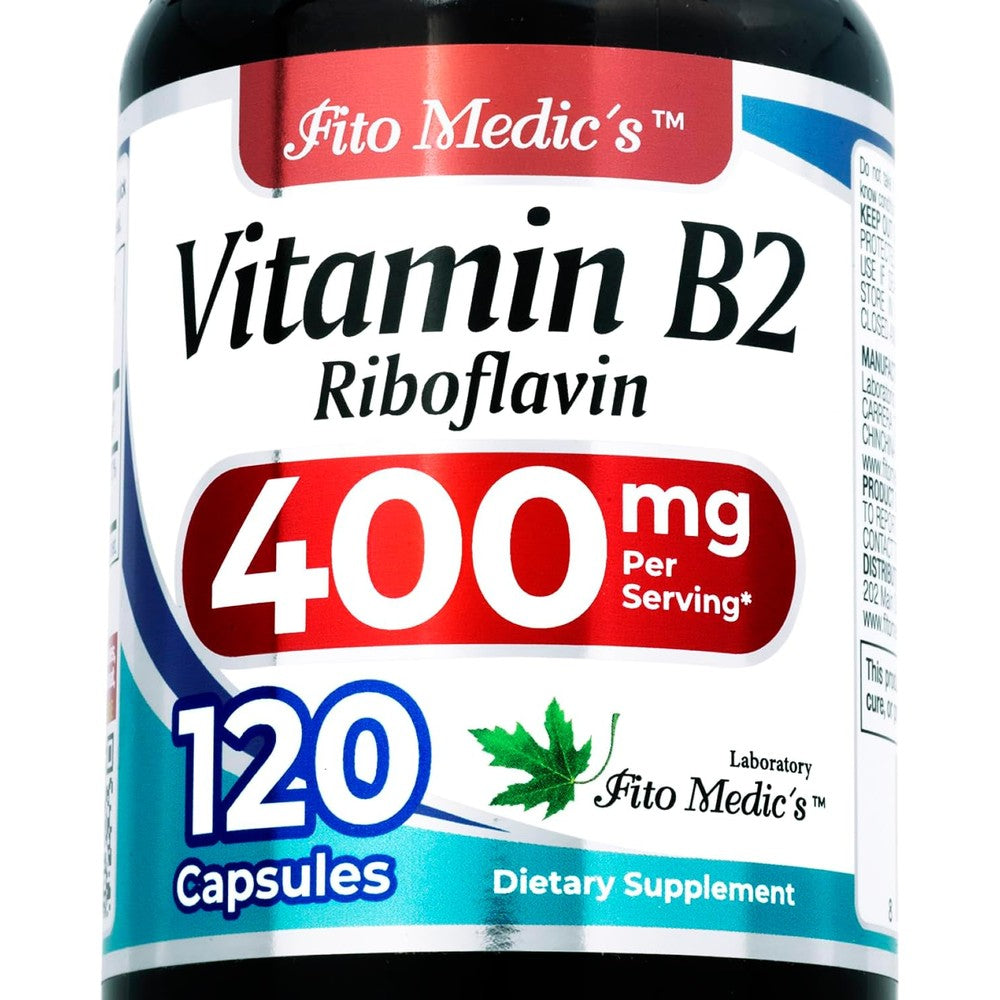 FITO MEDIC'S Vitamin B2 400mg 120 capsules front bottle view for energy metabolism