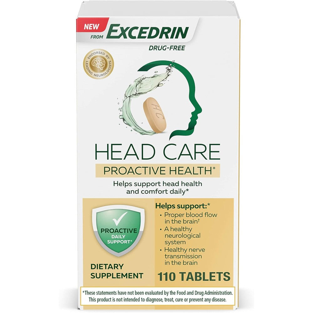 Excedrin Head Care Proactive Health 110 tablets front bottle view
