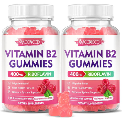 MEENCCD Vitamin B2 and Magnesium Gummies front bottle view showcasing authentic USA imported packaging for migraine relief