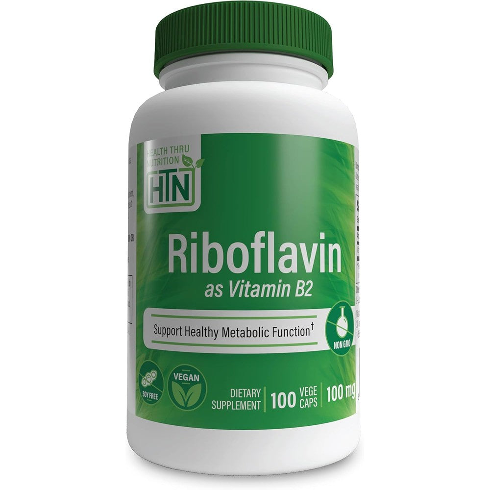 Health Thru Nutrition Riboflavin 100mg bottle front view for cellular energy metabolism