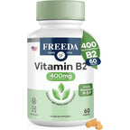 Freeda Vitamin B2 400mg 60 tablets front view bottle for energy metabolism supplement.