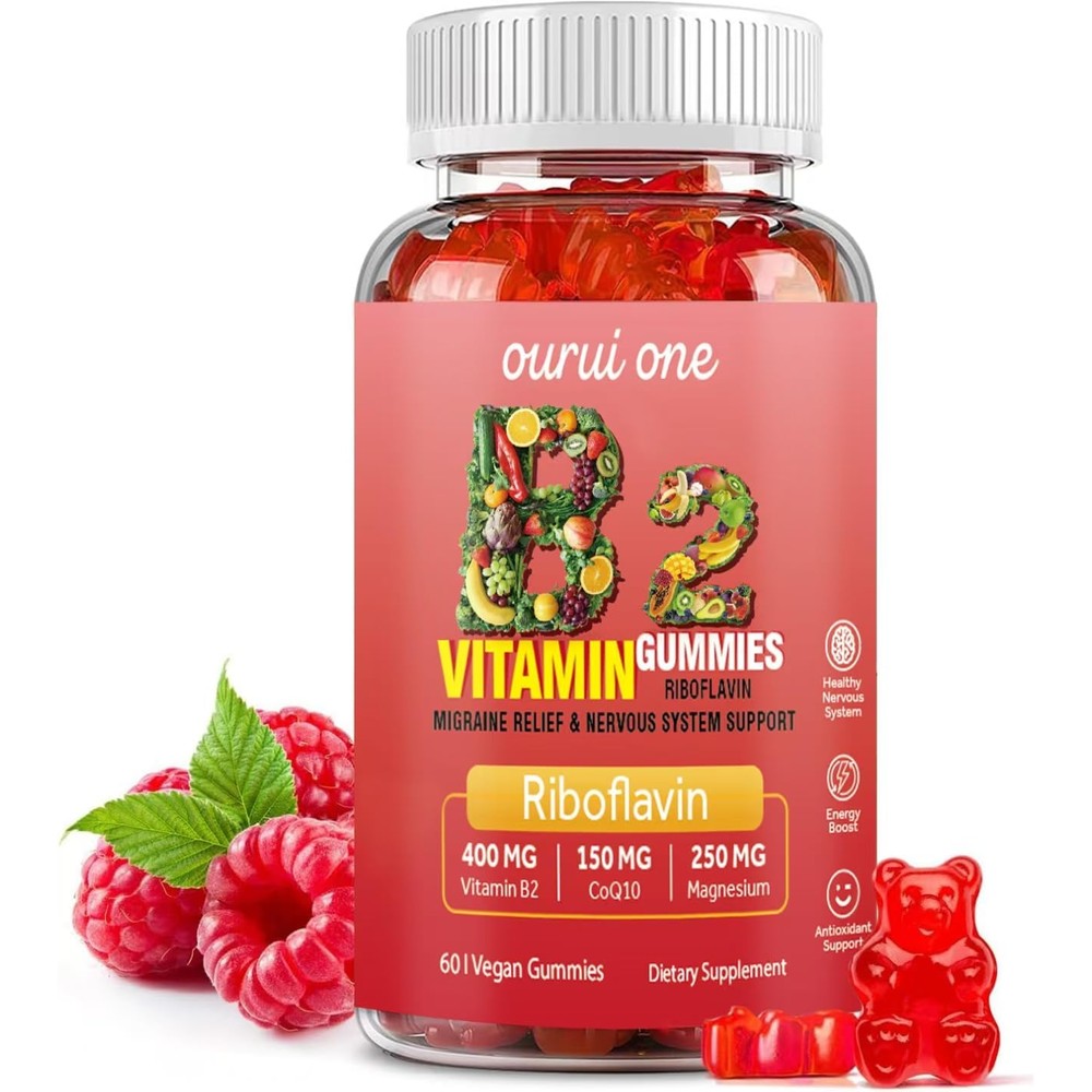 Ourui One Vitamin B2 Gummies 400mg front view bottle for premium imported migraine relief
