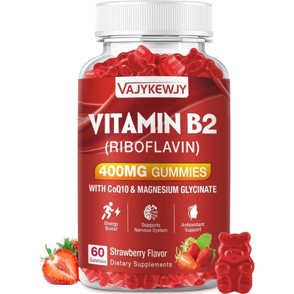 VAJYKEWJY Vitamin B2 Riboflavin 400mg Gummies front view of bottle packaging