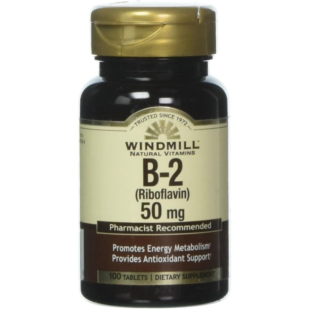 Windmill Vitamin B2 50 mg Riboflavin 100 Tablets front bottle view