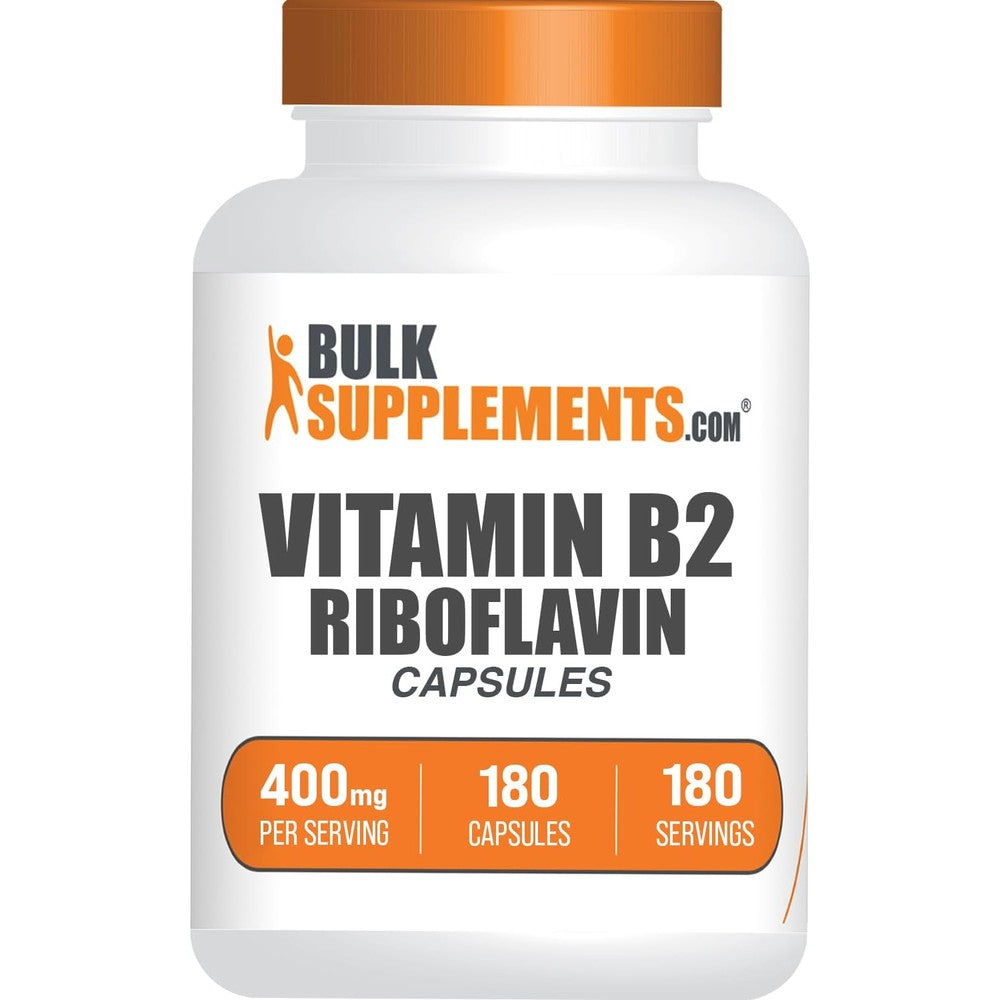 BulkSupplements Riboflavin Vitamin B2 400mg 180 capsules front view for cellular energy support.