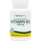 NaturesPlus Vitamin B2 250 mg 60 Sustained Release Tablets front view showing packaging