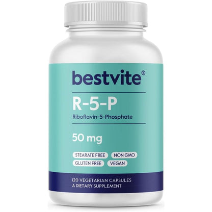 BESTVITE Riboflavin 5 Phosphate 50mg front view of bottle for bioavailable vitamin B2 supplementation