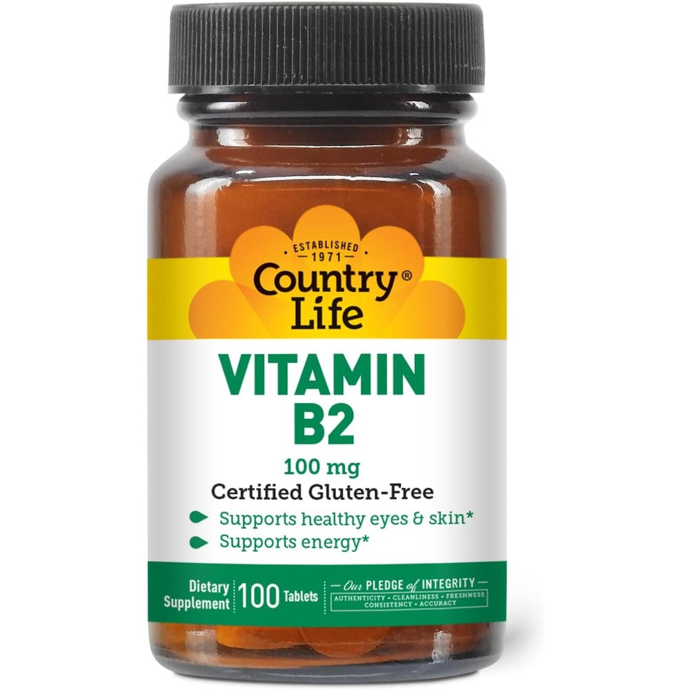 Country Life Vitamin B2 100 Milligrams bottle front view for energy support