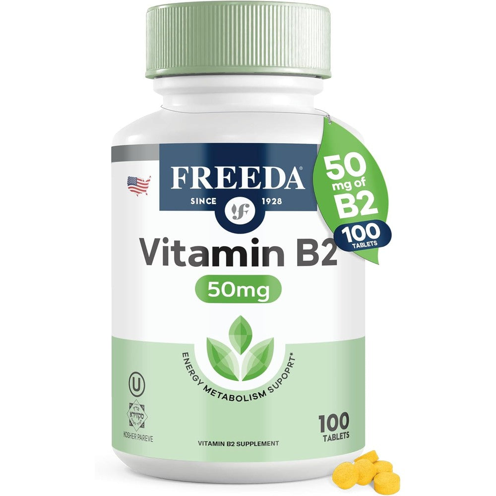 Freeda Vitamin B2 50mg front view bottle authentic imported energy supplement