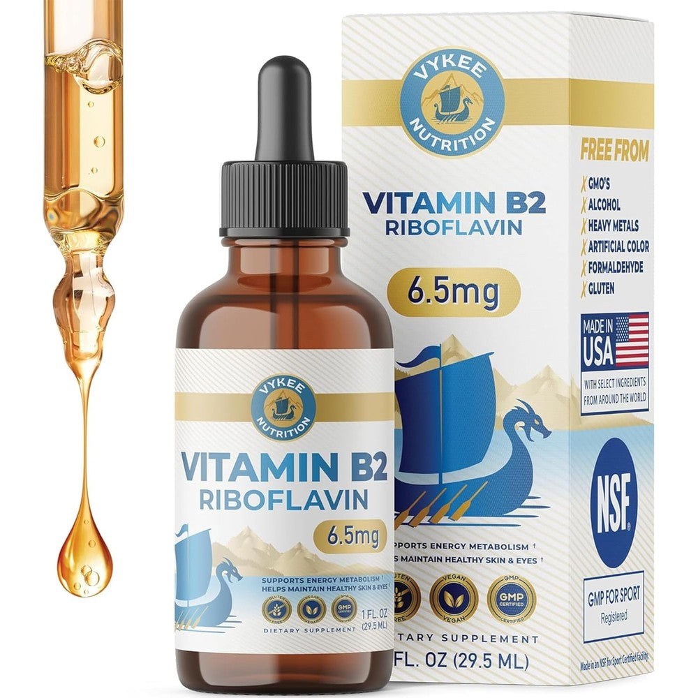 Vykee Nutrition Vitamin B2 Riboflavin Drops front view showing the liquid supplement bottle.