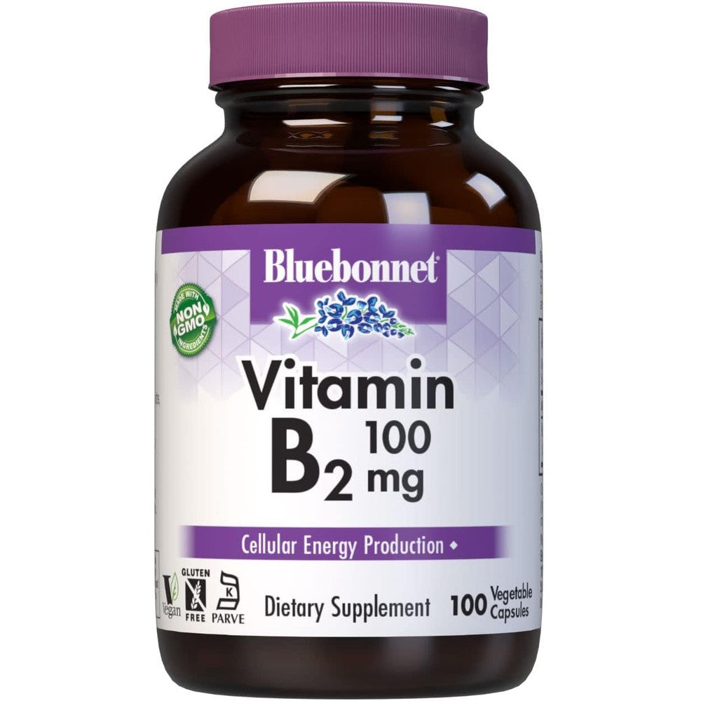 Bluebonnet Nutrition Vitamin B2 100 mg front view bottle for cellular energy support