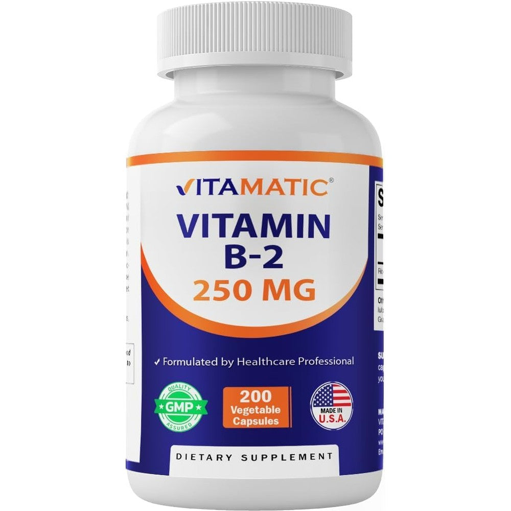 Vitamatic Vitamin B2 Riboflavin 250 Milligrams supplement bottle front view