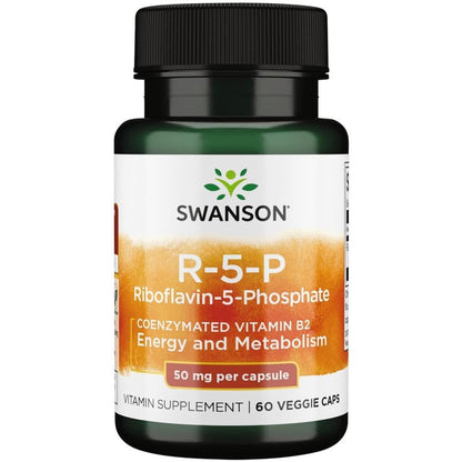 Swanson R-5-P Riboflavin Vitamin B2 50 Milligrams front label view for active metabolism supplement