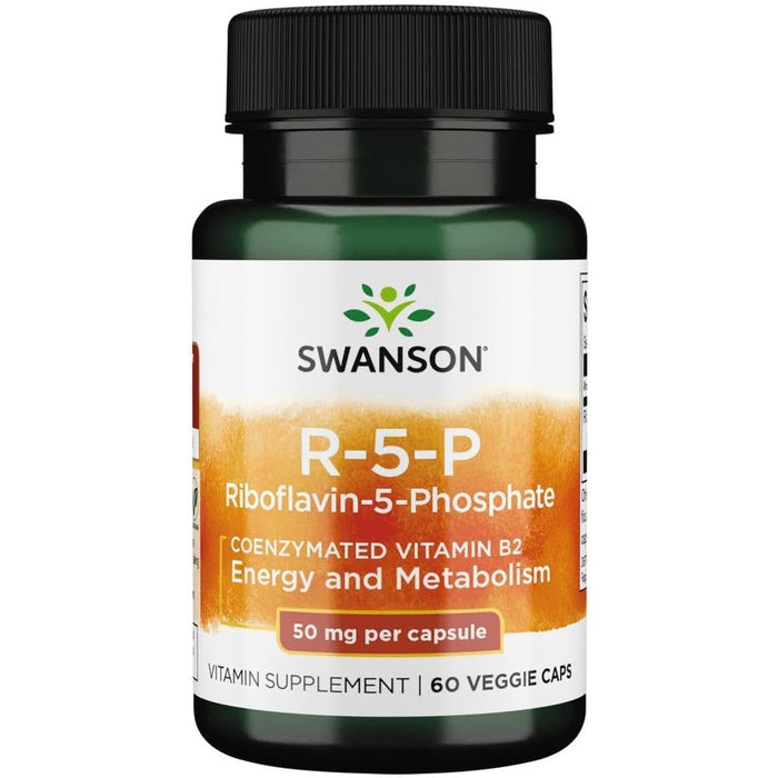 Swanson R-5-P Riboflavin Vitamin B2 50 Milligrams front label view for active metabolism supplement