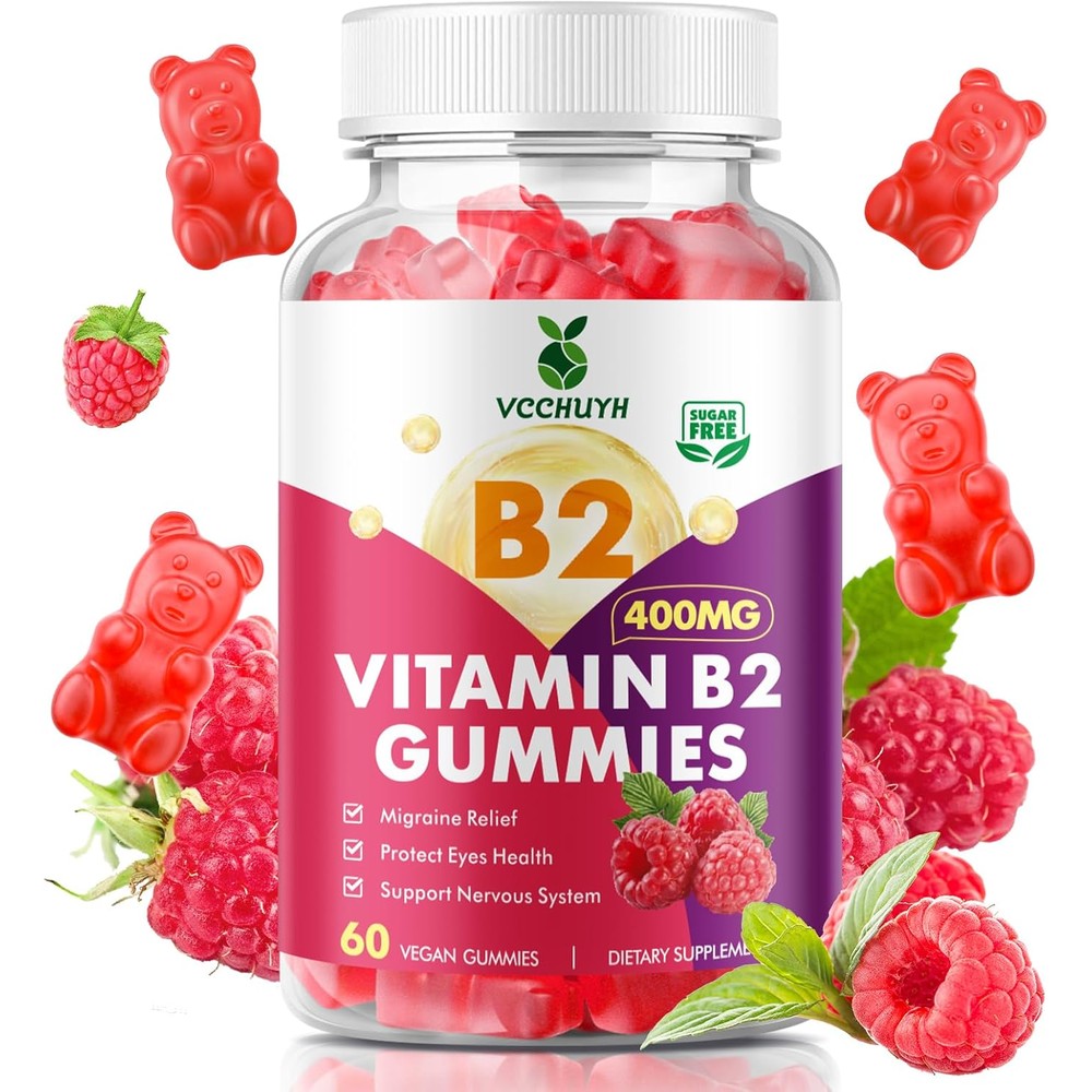 VCCHUYH Vitamin B2 Riboflavin Gummies front view showing the authentic imported supplement bottle packaging.