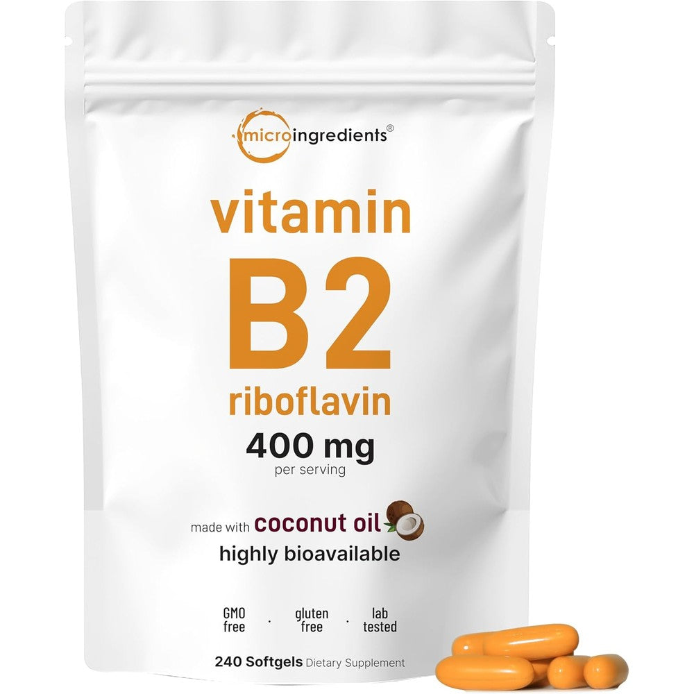 Micro Ingredients Vitamin B2 400 Milligrams bottle front view authentic health supplement India