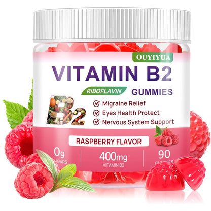 OUYIYUA Vitamin B2 Riboflavin 400mg with Magnesium ninety gummies bottle front view for migraine relief
