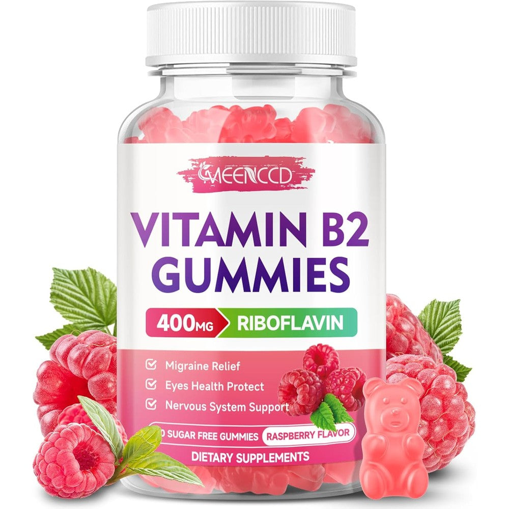Duwhot Vitamin B2 Gummies Riboflavin 400mg front bottle view for migraine relief