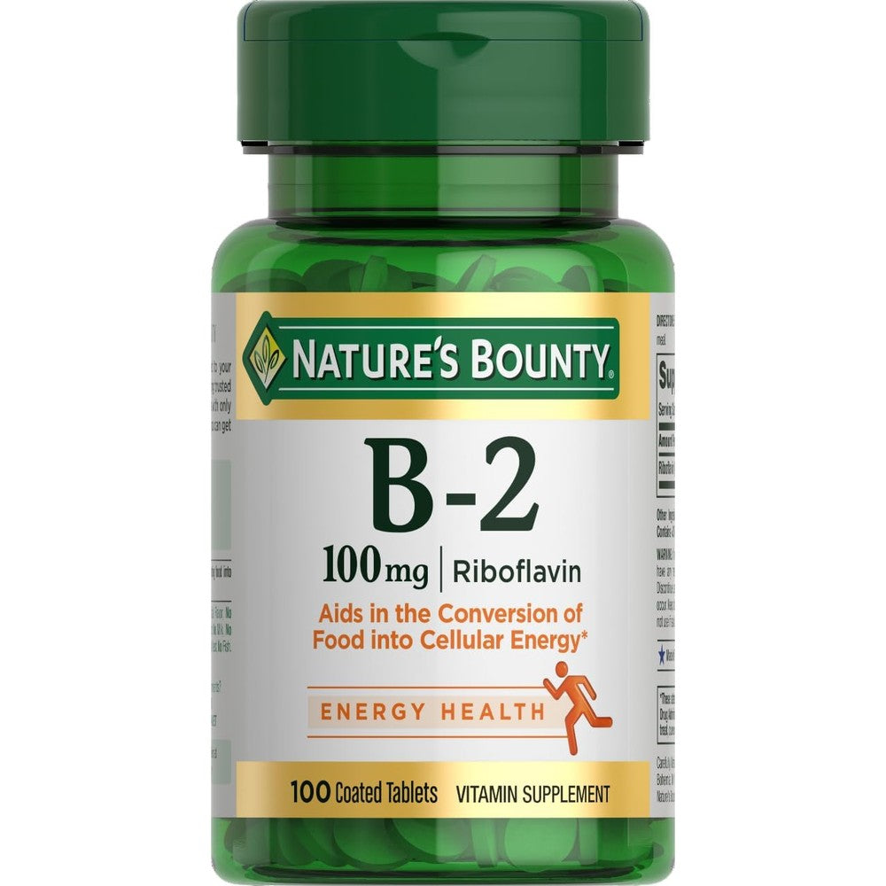Natures Bounty Vitamin B2 100 Milligrams front view bottle supplement