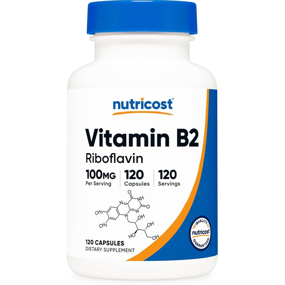 Nutricost Vitamin B2 Riboflavin one hundred milligrams front bottle view