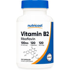 Nutricost Vitamin B2 Riboflavin one hundred milligrams front bottle view