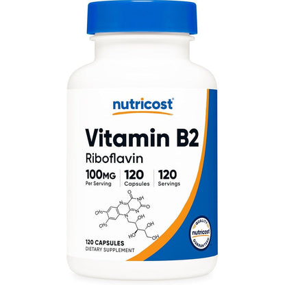 Nutricost Vitamin B2 Riboflavin one hundred milligrams front bottle view