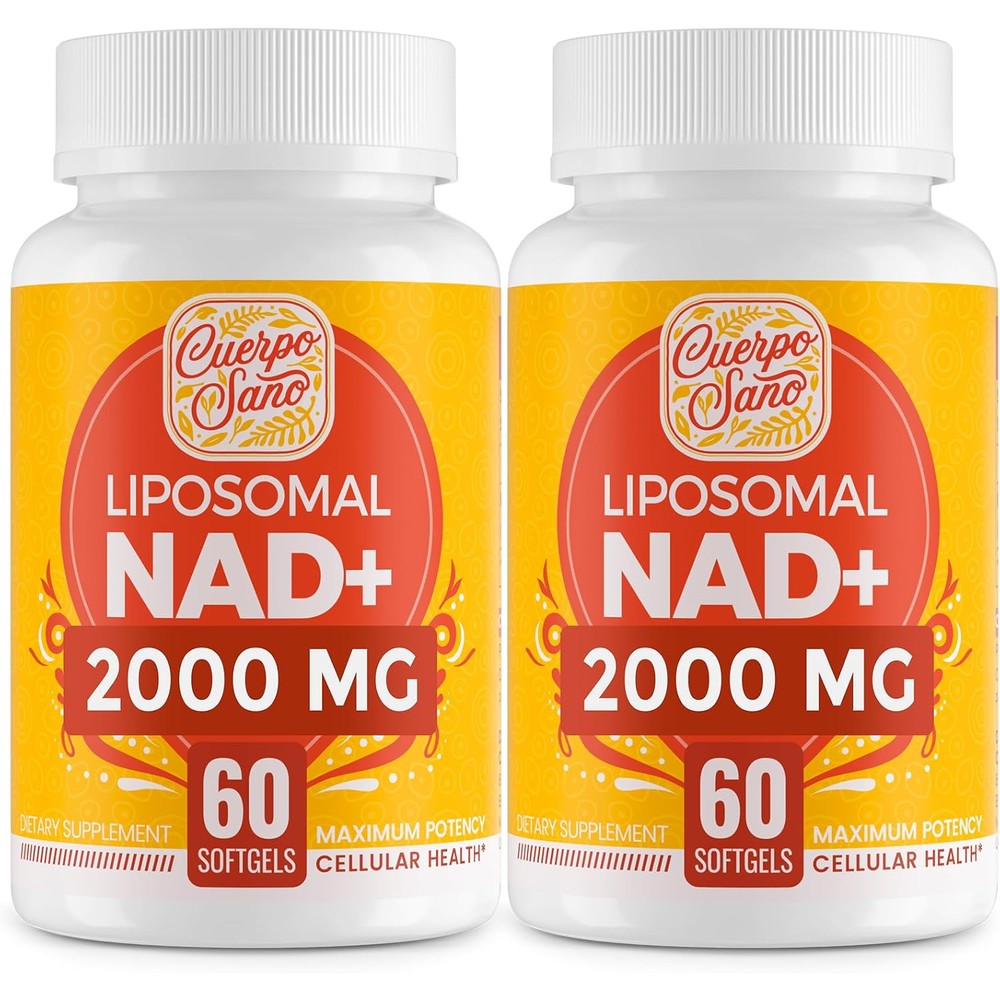 Cuerpo Sano Liposomal NAD Supplement front view showing the product bottle layout for high potency aging defense