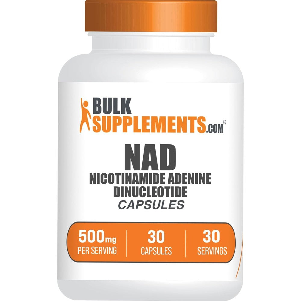 BulkSupplements NAD 500mg capsules front view energy supplement