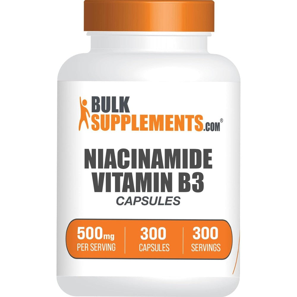 BulkSupplements Niacinamide 500mg 300 Capsules front bottle view for skin health supplement