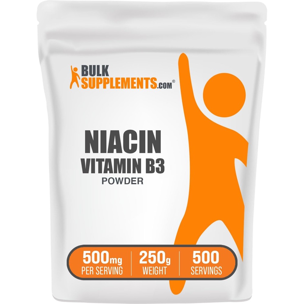 BulkSupplements Niacin Powder Vitamin B3 packaging front view for pure dietary supplementation
