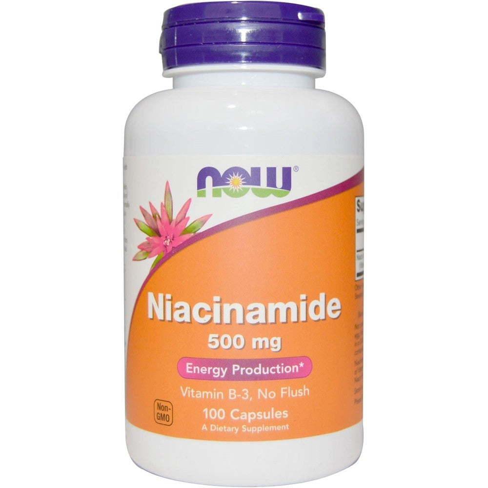 NOW Foods Niacinamide Vitamin B3 500 mg front view bottle