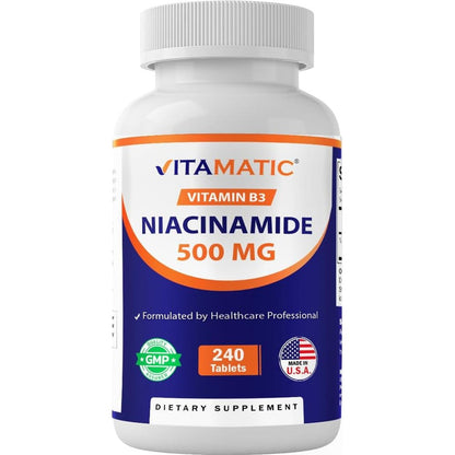 Vitamatic Niacinamide 500mg front bottle view authentic dietary supplement