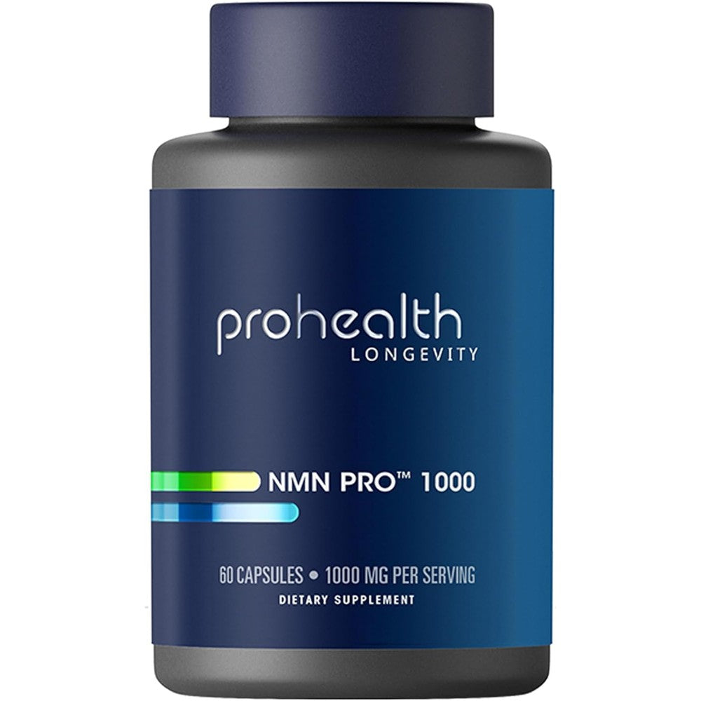 ProHealth Longevity NMN Pro 1000mg 60 capsules front view bottle showing blue label for cellular energy support