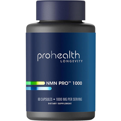 ProHealth Longevity NMN Pro 1000mg 60 capsules front view bottle showing blue label for cellular energy support