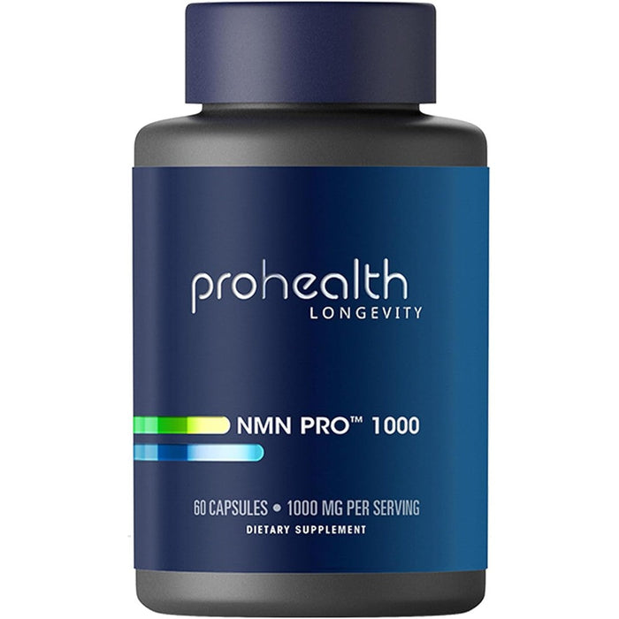 ProHealth Longevity NMN Pro 1000mg 60 capsules front view bottle showing blue label for cellular energy support