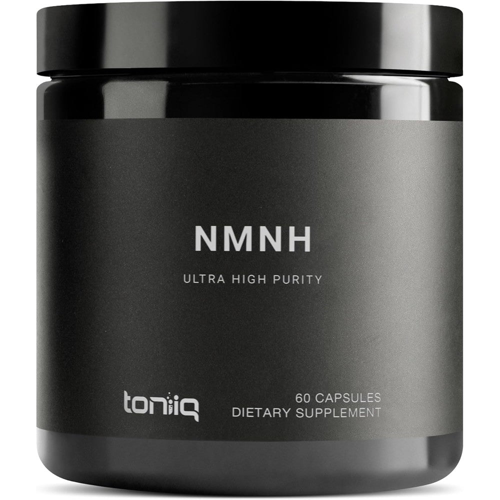 Toniiq NMNH supplement bottle front view demonstrating authentic anti aging dietary support packaging.