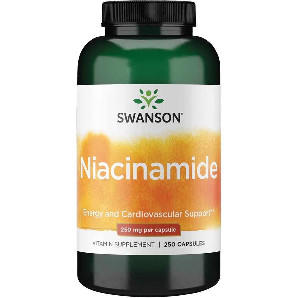 Swanson Niacinamide Vitamin B3 250 Milligrams supplement front bottle view for energy support