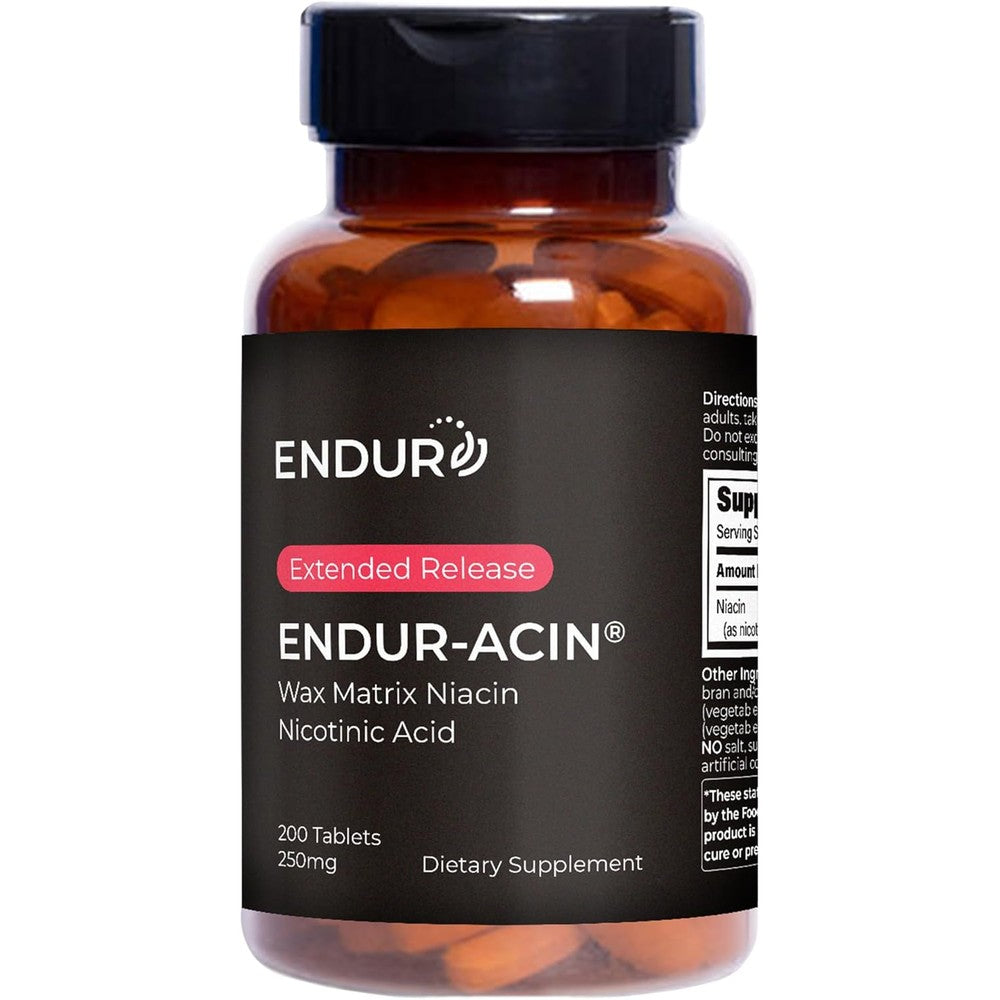 Endurance Products Endur Acin Niacin 250 mg front view bottle showing premium extended release heart health formula