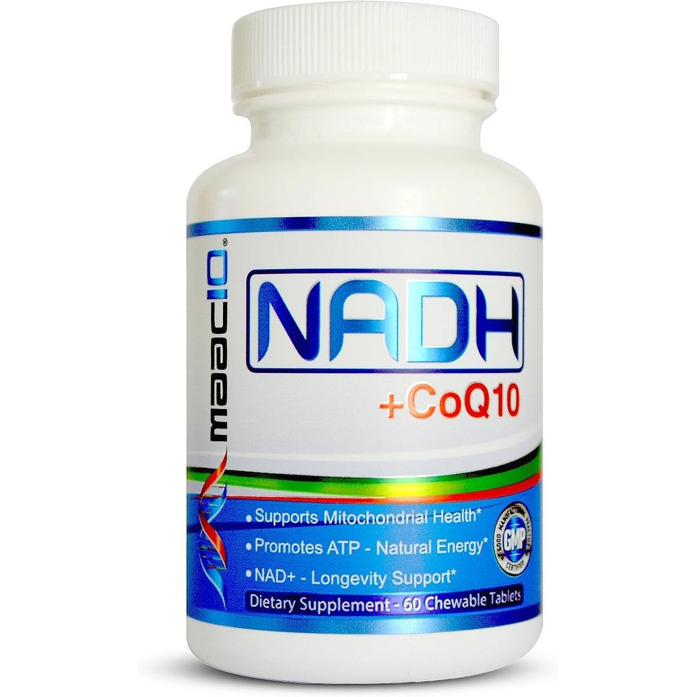 MAAC10 Formulas NADH 50mg and CoQ10 100mg chewable energy tablets front bottle view