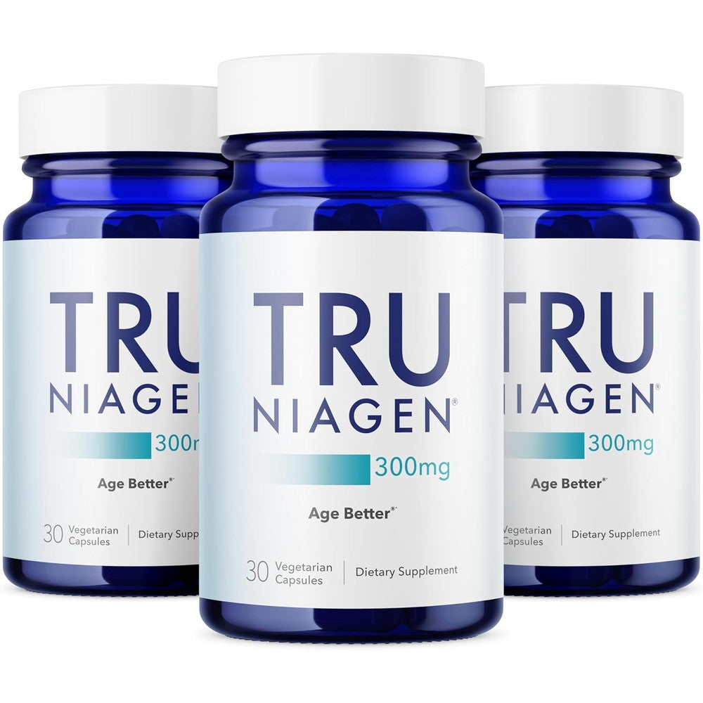 TRU NIAGEN 300mg NAD plus precursor bottles front view showing authentic imported packaging