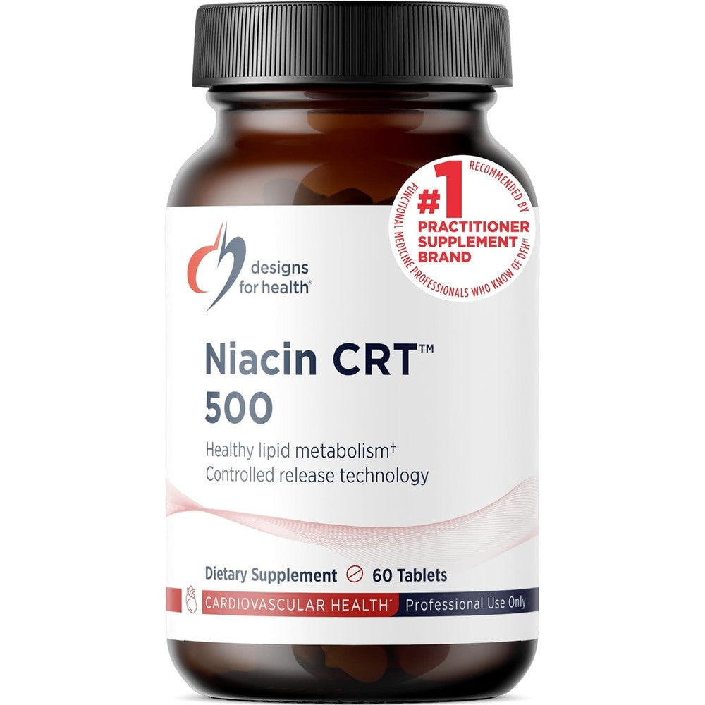 Designs for Health Niacin CRT 500 mg bottle front view showing product labeling