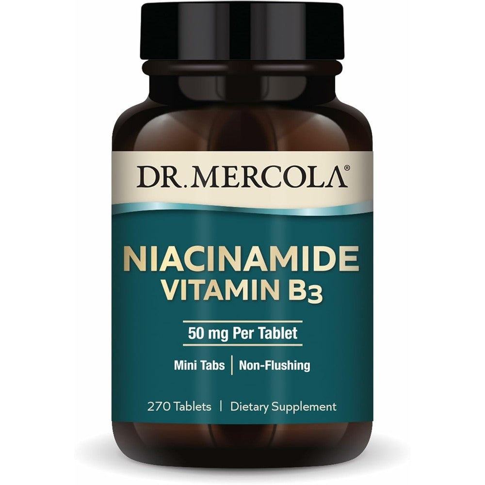 Dr. Mercola Niacinamide Vitamin B3 50mg 270 tablets front bottle view showing non flushing claim