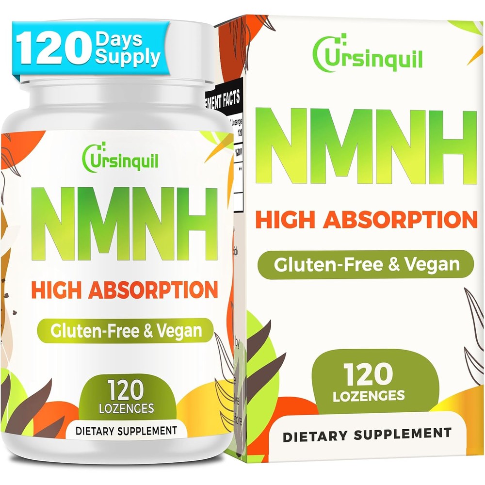 Ursinquil Sublingual NMNH 500mg supplement front view showing authentic anti-aging lozenges bottle.