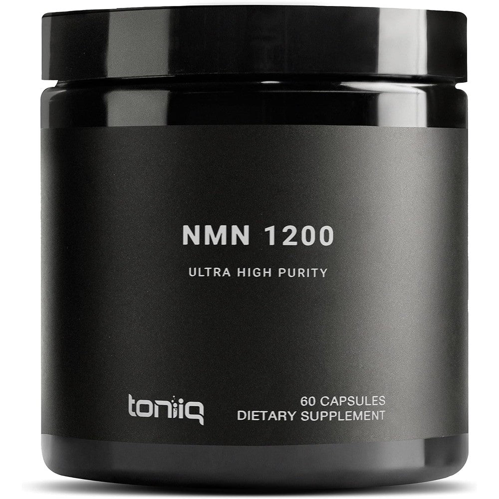 Toniiq NMN Supplement twelve hundred milligram sixty capsules front view black bottle